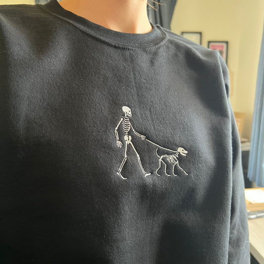 Embroidered Skeleton Dog Walker Sweatshirt