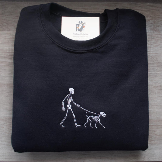 Embroidered Skeleton Dog Walker Sweatshirt