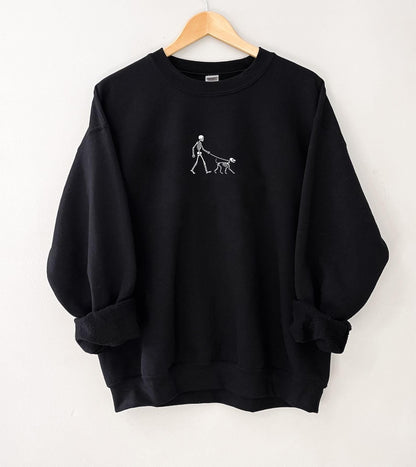 Embroidered Skeleton Dog Walker Sweatshirt