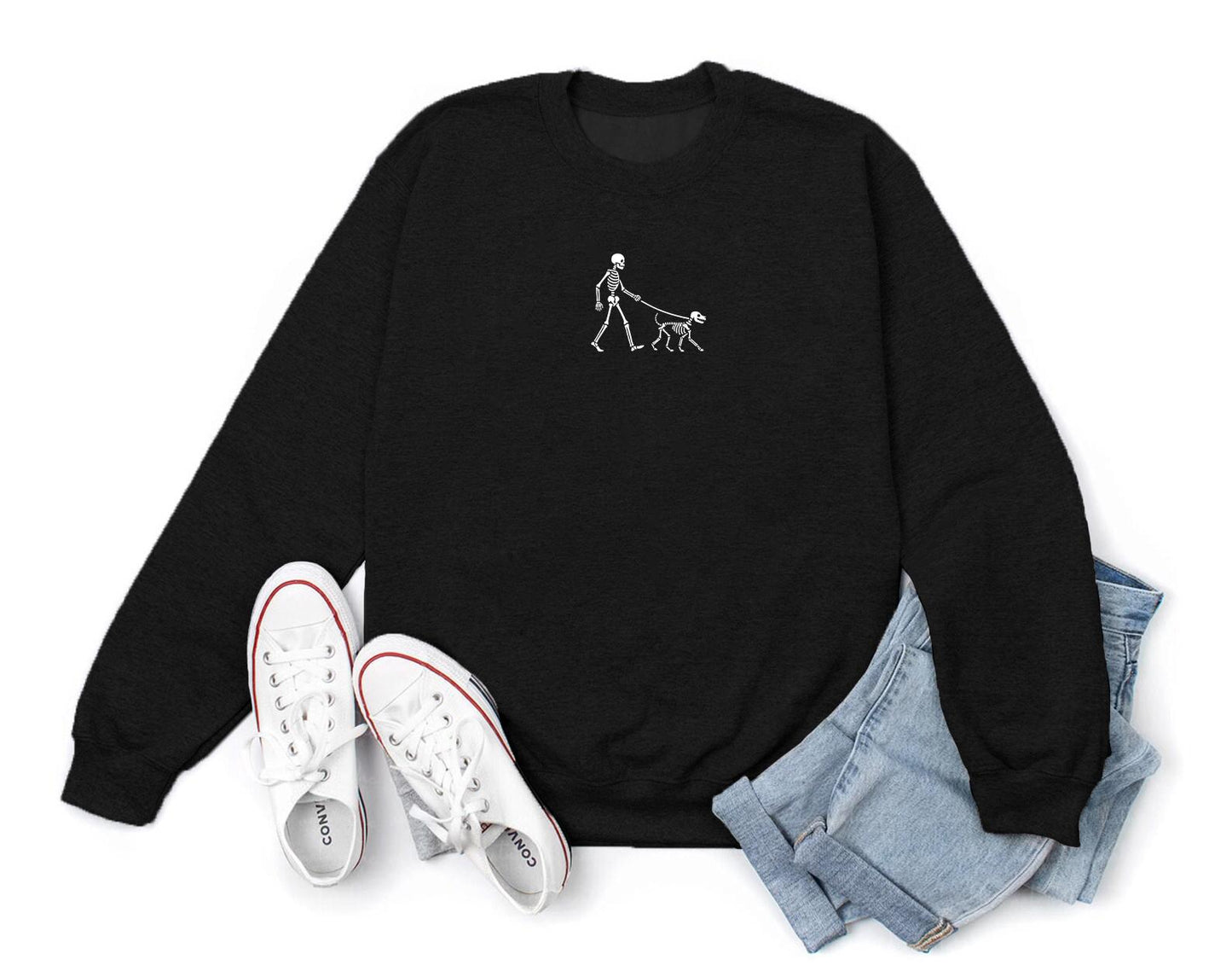 Embroidered Skeleton Dog Walker Sweatshirt