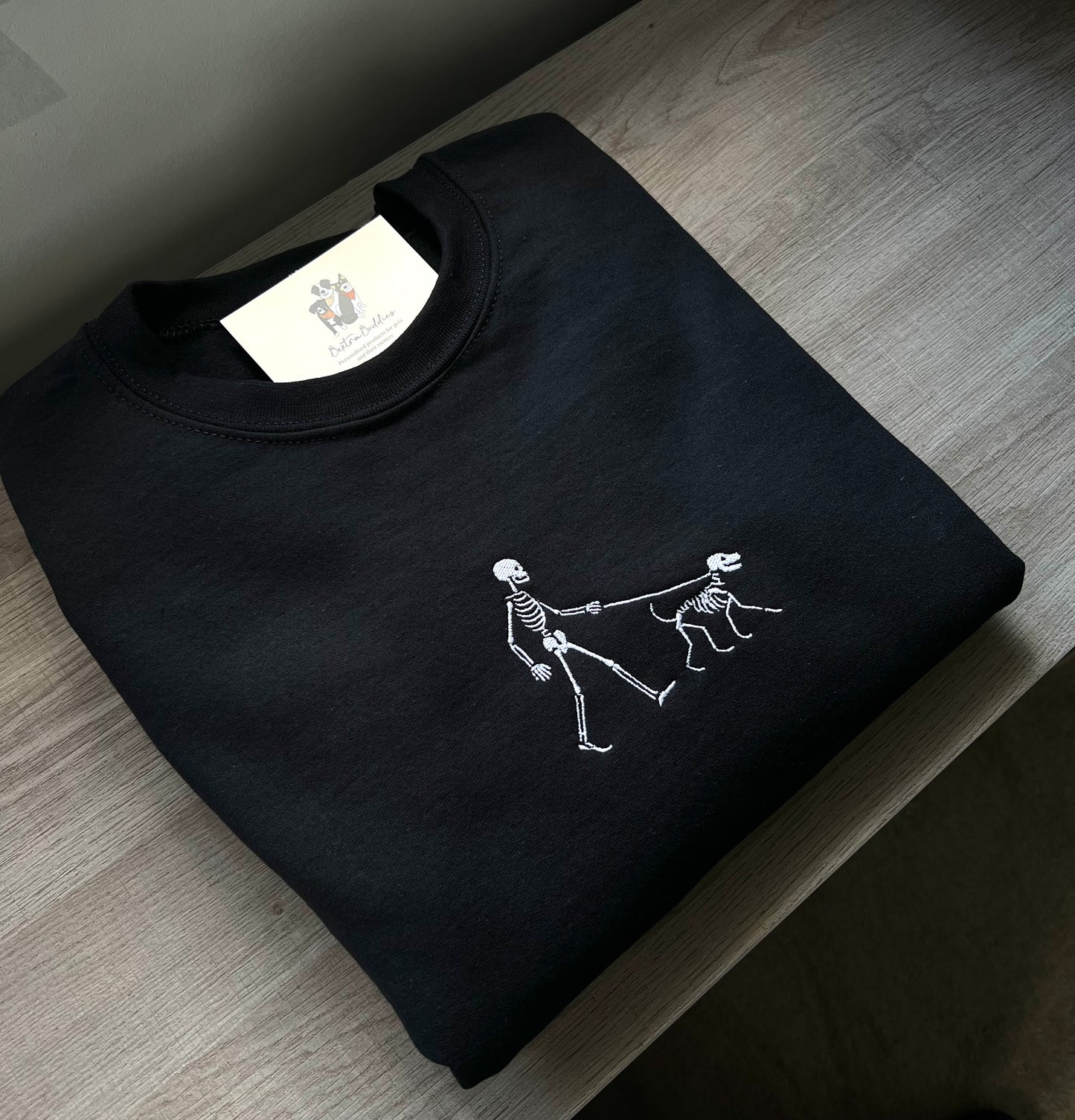 Embroidered Skeleton Dog Walker Sweatshirt