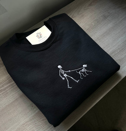 Embroidered Skeleton Dog Walker Sweatshirt