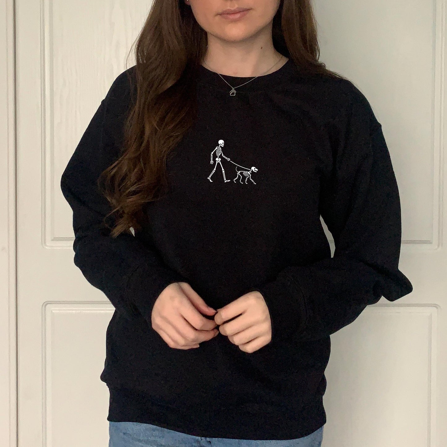 Embroidered Skeleton Dog Walker Sweatshirt