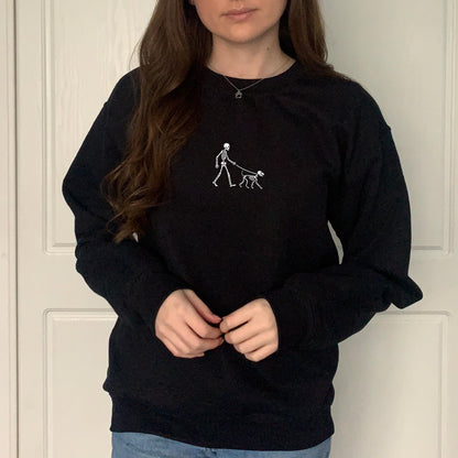 Embroidered Skeleton Dog Walker Sweatshirt