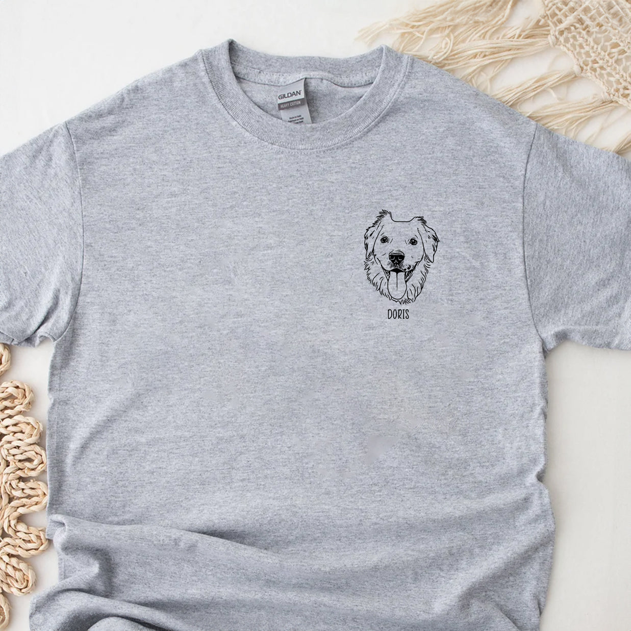 Light Grey Custom Pet Portrait T-Shirt